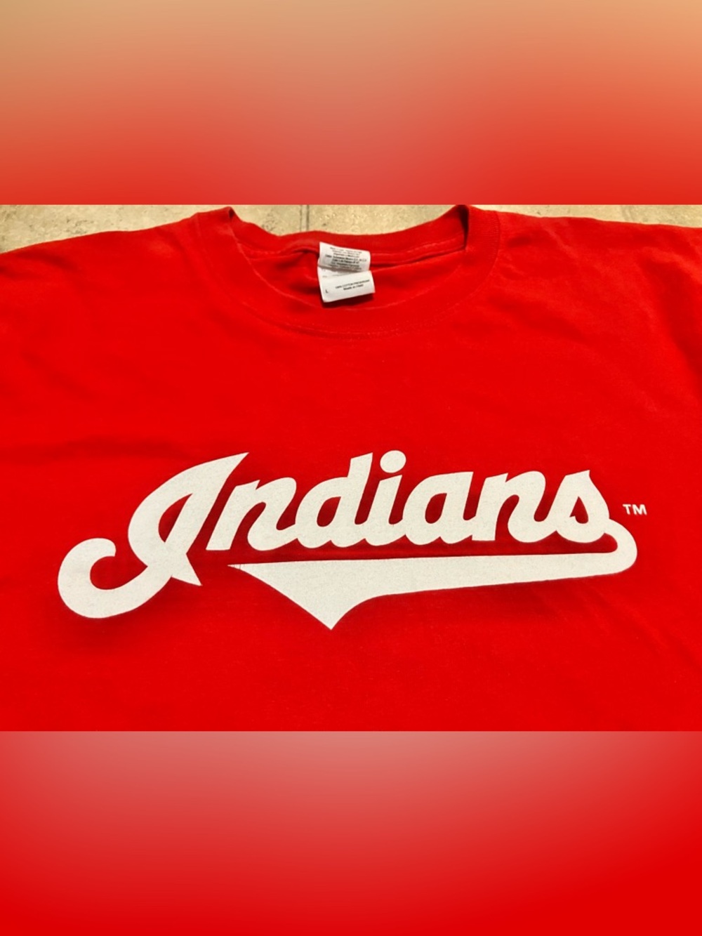 Cleveland Indians Script Logo T Shirt Red Size Large Unisex Adult MLB Guardians